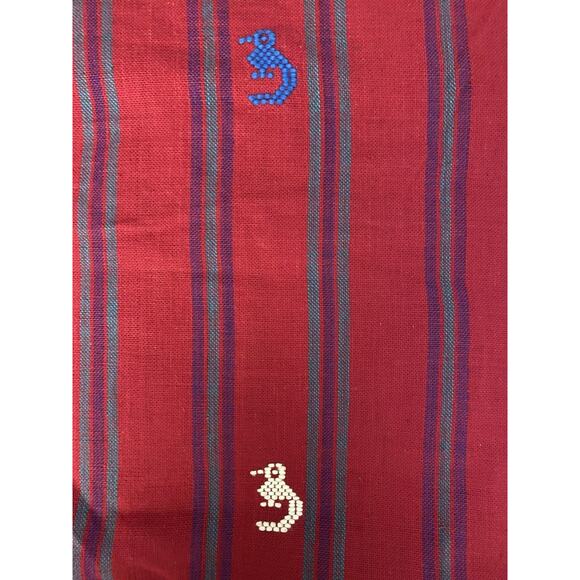 Vintage Large Guatemalan Handloomed Cotton Tablecloth Bird and Man Motif 58”x99” - Picture 1 of 6